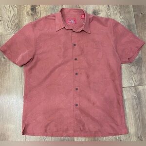 Mens Woodys Retro Lounge Mens XXL Button Up Embroidered Shirt Red Salmon